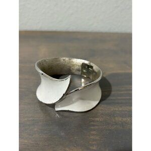 Vintage Trifari White and Silver Hinged Clamper Bracelet